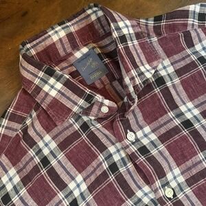 Barba Napoli Shirt Mens Medium Red Plaid 100% Linen Button Front Made Italy